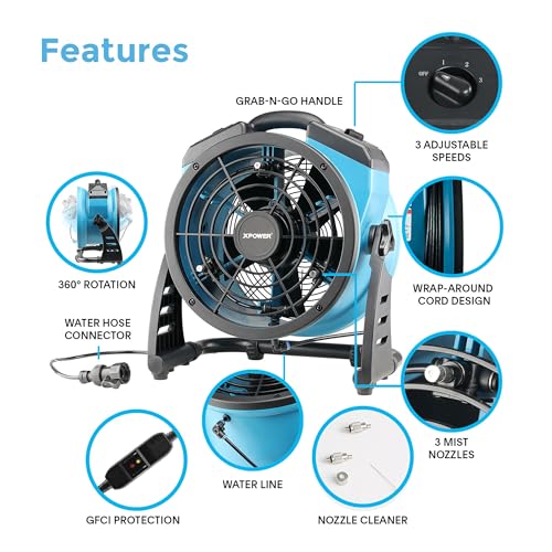 XPOWER FM65 Multipurpose Misting Fan and Air Circulator - Image 3