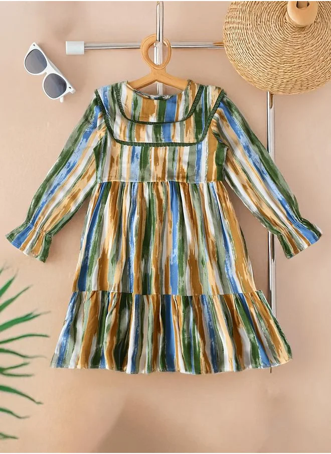 بيلا مودا Bella Moda Striped Tiered Knee-Length Dress