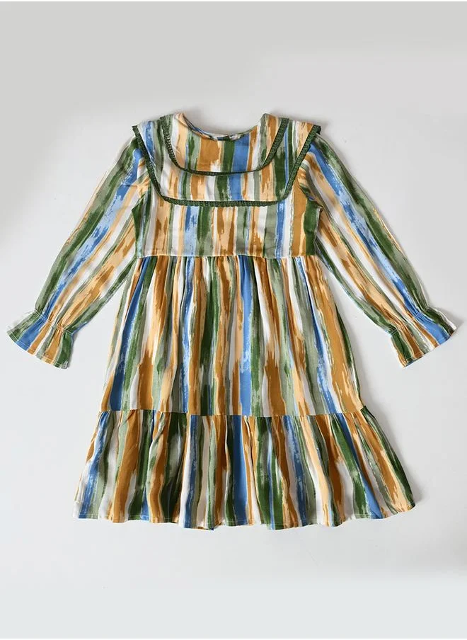 بيلا مودا Bella Moda Striped Tiered Knee-Length Dress