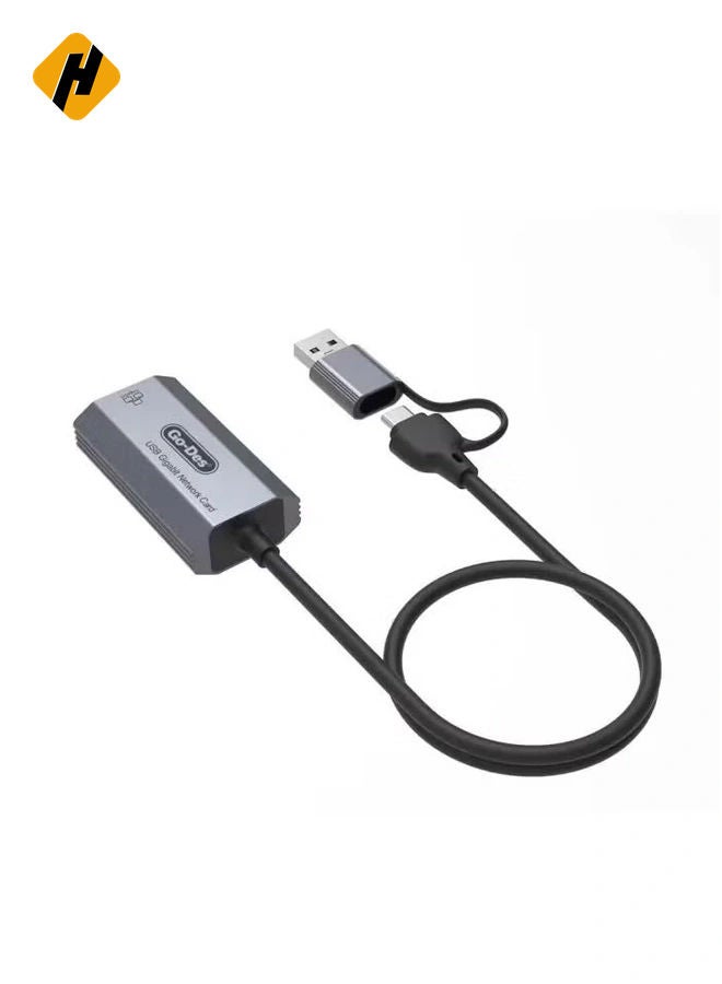 HuHa 2 in 1 Type-C and USB-A Gigabit Ethernet Converter Cable – 1000Mbps, 50cm with RJ45 Port, Aluminum Alloy Protection, Plug & Play for Windows, Linux, MacOS, and Devices  - Image 2