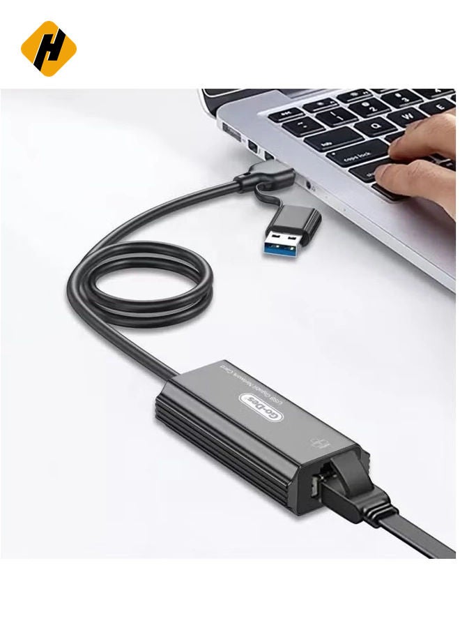HuHa 2 in 1 Type-C and USB-A Gigabit Ethernet Converter Cable – 1000Mbps, 50cm with RJ45 Port, Aluminum Alloy Protection, Plug & Play for Windows, Linux, MacOS, and Devices  - Image 3
