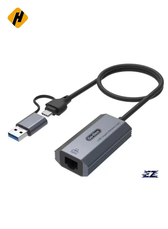 HuHa 2 in 1 Type-C and USB-A Gigabit Ethernet Converter Cable – 1000Mbps, 50cm with RJ45 Port, Aluminum Alloy Protection, Plug & Play for Windows, Linux, MacOS, and Devices  - Image 4