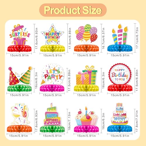TMTECHJS 12 Pcs Birthday Table Decorations Colorful Birthday Centerpieces for Tables Happy Birthday Decorations Honeycomb Centerpieces Decor for Kids Happy Birthday Party Supplies - Image 5