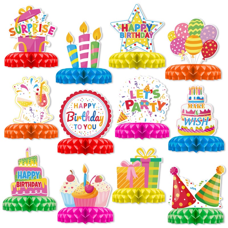 TMTECHJS 12 Pcs Birthday Table Decorations Colorful Birthday Centerpieces for Tables Happy Birthday Decorations Honeycomb Centerpieces Decor for Kids Happy Birthday Party Supplies - Image 3
