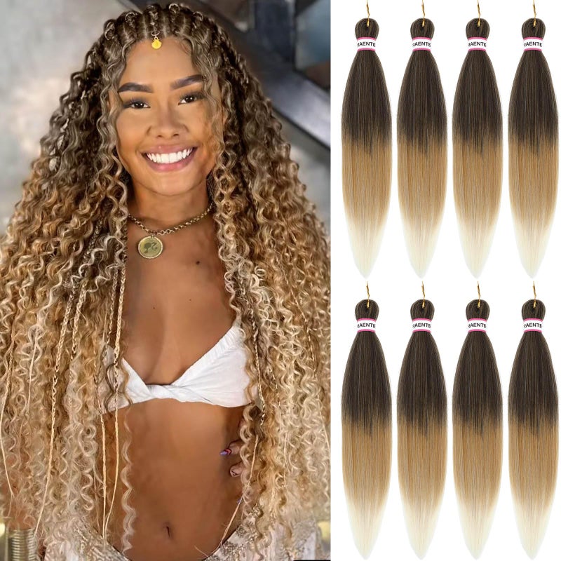 Ombre Braiding Hair 8 Packs 20 Inch Pre Stretched Braiding HairOmbre Brown Prestretched Braiding HairYaki Texture Prestretched Hair Extension 20 InchT427613