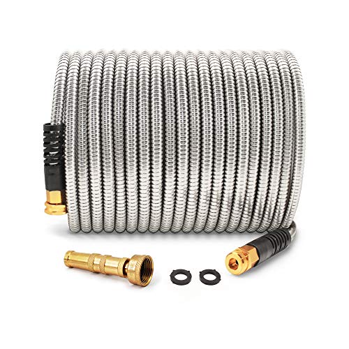 Cesun Metal Water Hose 50 ft, Outdoor Heavy Duty Garden Hose, Flexible, No Kink and Lightweight Stainless Steel Garden Hose for RV, Outdoor, Yard, Lawn, 50 foot x 5/8", Female to Male - Image 1