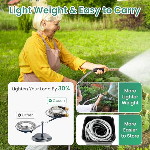 Cesun Metal Water Hose 50 ft, Outdoor Heavy Duty Garden Hose, Flexible, No Kink and Lightweight Stainless Steel Garden Hose for RV, Outdoor, Yard, Lawn, 50 foot x 5/8", Female to Male - Image 2