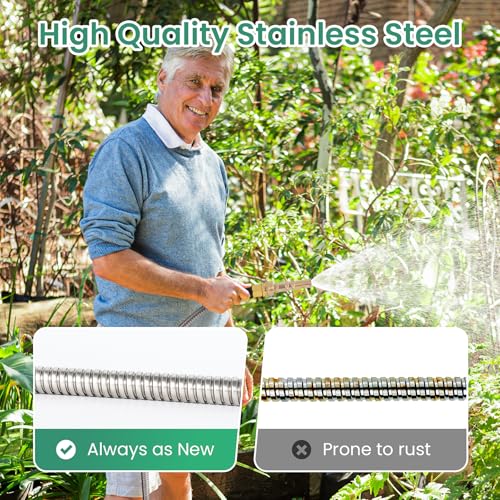 Cesun Metal Water Hose 50 ft, Outdoor Heavy Duty Garden Hose, Flexible, No Kink and Lightweight Stainless Steel Garden Hose for RV, Outdoor, Yard, Lawn, 50 foot x 5/8", Female to Male - Image 4