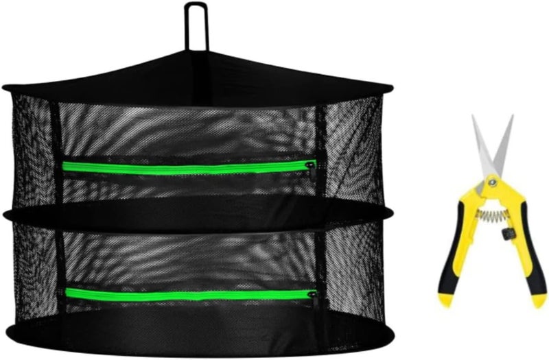 iPower 2ft 2Layer Foldable Herb Mesh Rack Hanging Drying Net with Zippers Free Storage Bag and Hook for Hydroponic Plant 65 Garden Hand Pruner Straight Stainless Steel Blades - Image 1