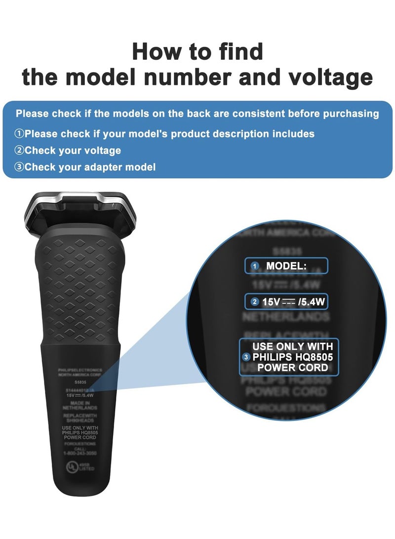 Adando 15V for Philips Shaver Charger HQ8505 Cable UK for Series 3000, 5000, 7000, 9000 Beard Trimmer S3233, S3333, S1332, BT5502, BT9810, MG7790 MG7750 Electric Razor Power Lead - Image 3