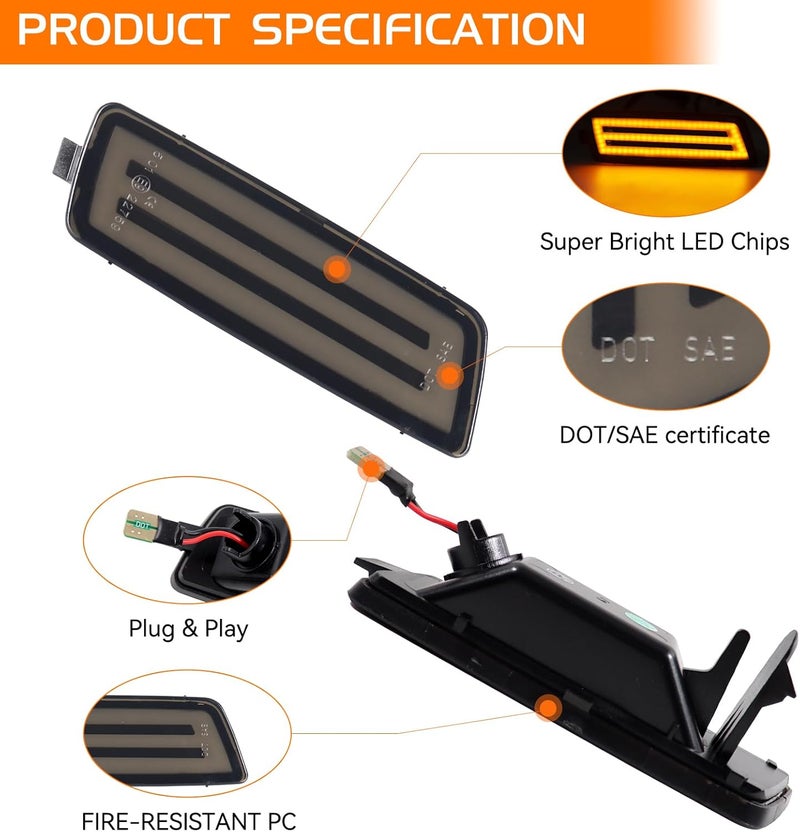 FetonAuto Smoked Lens Amber LED Side Marker Lights - Image 3