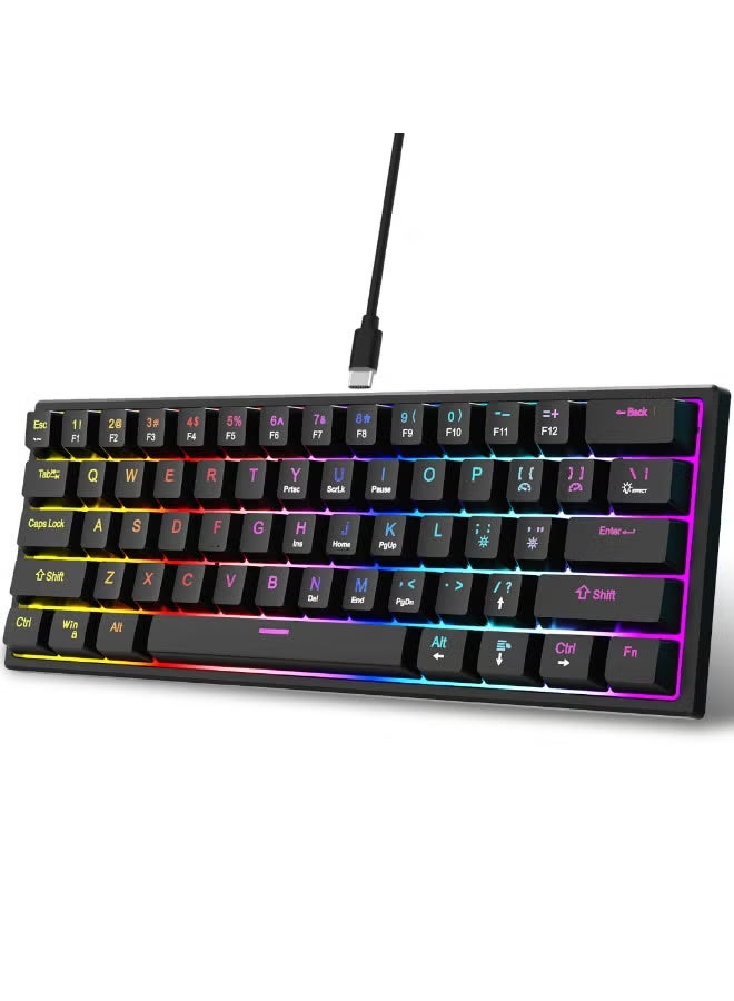 Gigamax GM800 60% Mechanical Gaming Keyboard with Blue Clicky Switches – Compact 61 Keys with RGB Backlight for Gaming & TypingPortable Wired Keyboard with Arabic & English Layout – Ergonomic Design, USB-C Plug & Play for PC, Laptop & Windows - Image 1