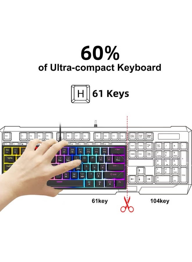 Gigamax GM800 60% Mechanical Gaming Keyboard with Blue Clicky Switches – Compact 61 Keys with RGB Backlight for Gaming & TypingPortable Wired Keyboard with Arabic & English Layout – Ergonomic Design, USB-C Plug & Play for PC, Laptop & Windows - Image 4