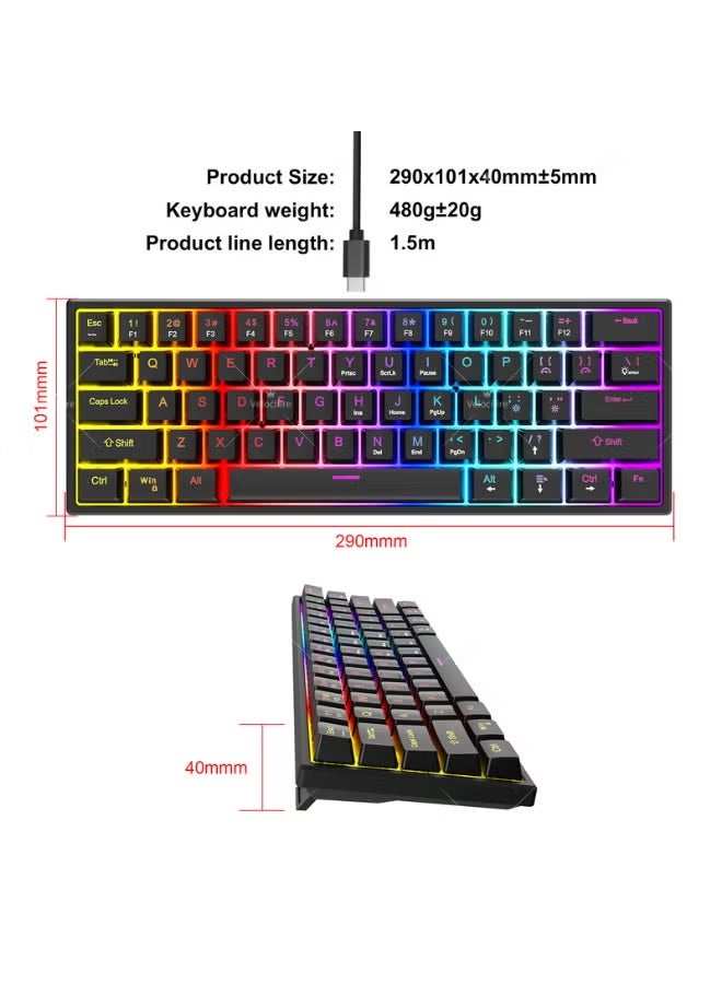 Gigamax GM800 60% Mechanical Gaming Keyboard with Blue Clicky Switches – Compact 61 Keys with RGB Backlight for Gaming & TypingPortable Wired Keyboard with Arabic & English Layout – Ergonomic Design, USB-C Plug & Play for PC, Laptop & Windows - Image 5