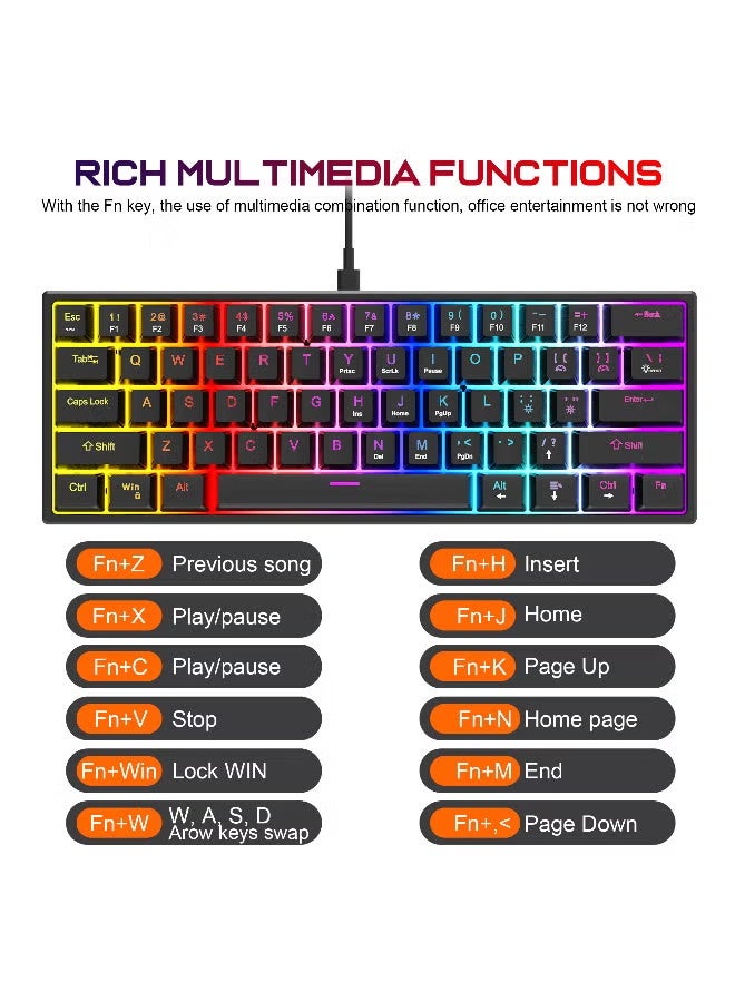 Gigamax GM800 60% Mechanical Gaming Keyboard with Blue Clicky Switches – Compact 61 Keys with RGB Backlight for Gaming & TypingPortable Wired Keyboard with Arabic & English Layout – Ergonomic Design, USB-C Plug & Play for PC, Laptop & Windows - Image 3