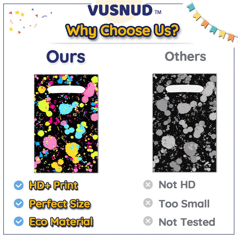 Vusnud 50Pcs Neon Letâ€™s Glow in Dark Candy Goodie Treat Plastic Bags for Birthday Party Decorations - Image 3