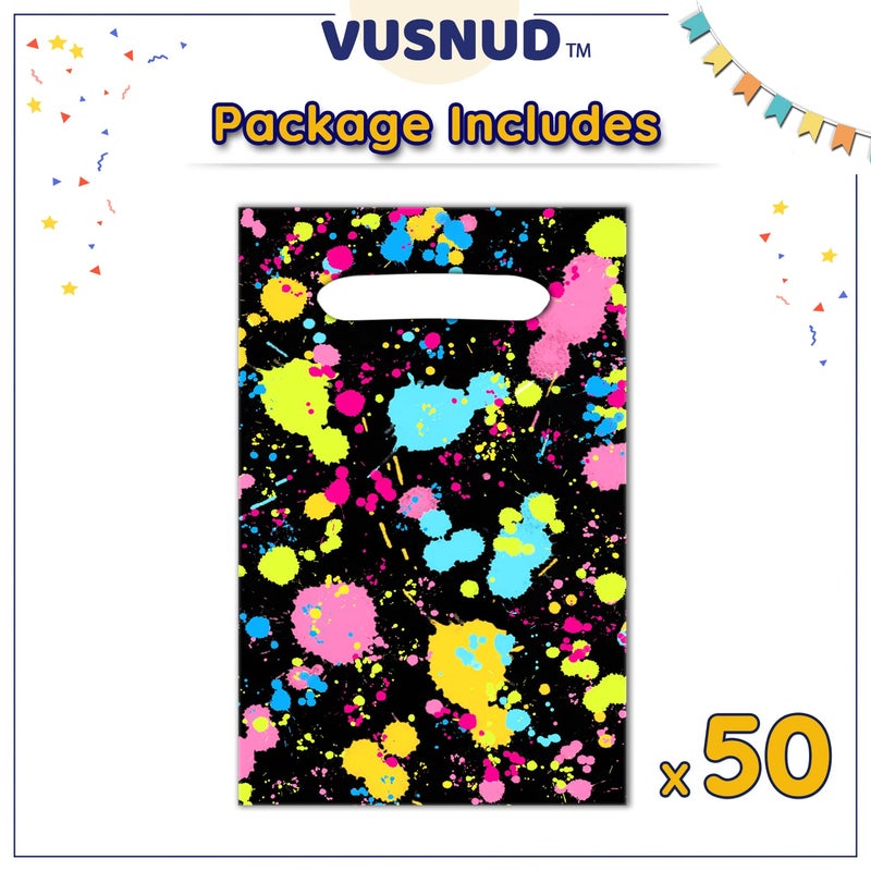 Vusnud 50Pcs Neon Letâ€™s Glow in Dark Candy Goodie Treat Plastic Bags for Birthday Party Decorations - Image 2
