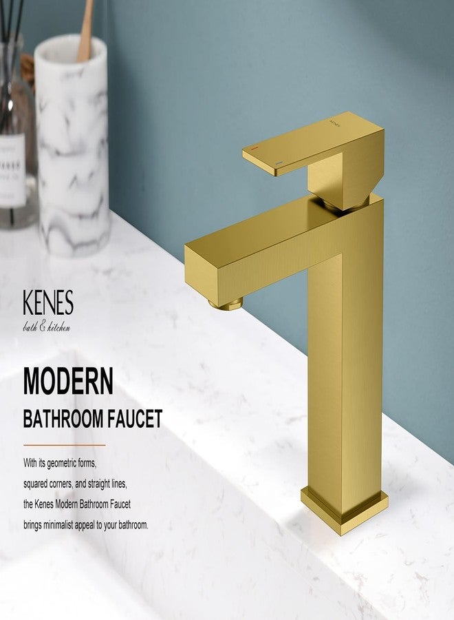 KENES Brushed Gold Bathroom Faucet, Modern Single Hole Lavatory Vanity Faucet, Single Handle Bathroom Sink Faucet Gold, with Pop Up Drain & Water Supply Hoses LJ-9031-4 - Image 2