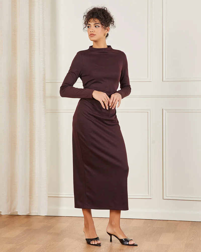 Redtag Women Burgundy Jacquard Detail Bodycon Dress