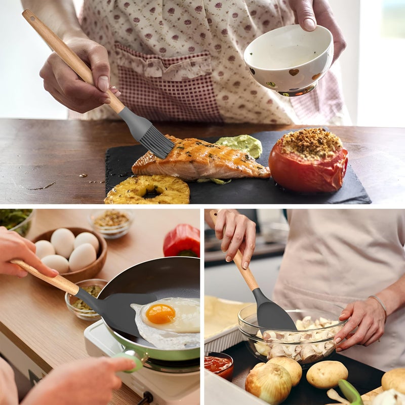 Heat Resistant Silicone Tools - Complete 12-Piece Set with Storage Holder, Perfect for Non-Stick Pans, Includes Spatula, Tongs, Whisk, Ladle, Brush, and Slotted Spoon - Image 5