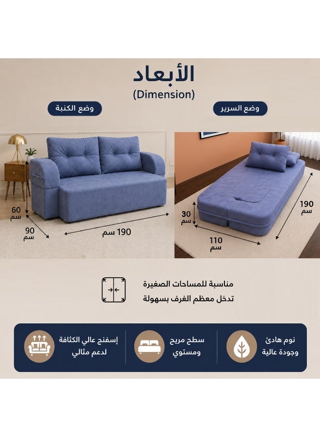 فورنكسو FURNIXO كنبة سرير قابلة للتحويل 2 في 1 – 190×110 سم – كنبة مريحة تتحول إلى سرير كامل – موفرة للمساحة للشقق الصغيرة – قماش رويال تركي قابل للغسيل – كنبة إسفنج مضغوط بدون أخشاب – 2 مخدة - رمادي غامق - Image 5