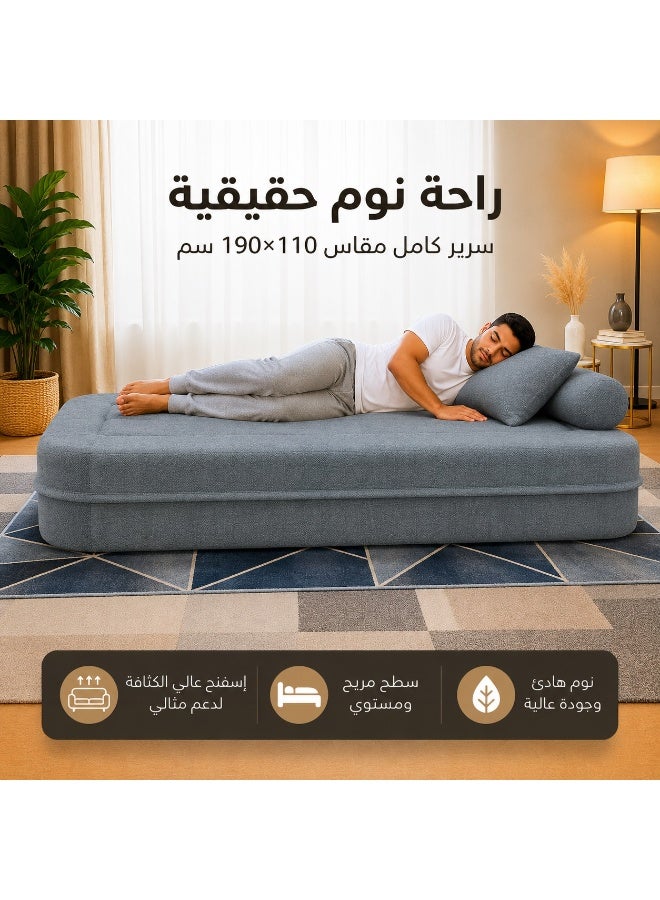فورنكسو FURNIXO كنبة سرير قابلة للتحويل 2 في 1 – 190×110 سم – كنبة مريحة تتحول إلى سرير كامل – موفرة للمساحة للشقق الصغيرة – قماش رويال تركي قابل للغسيل – كنبة إسفنج مضغوط بدون أخشاب – 2 مخدة - رمادي غامق - Image 3