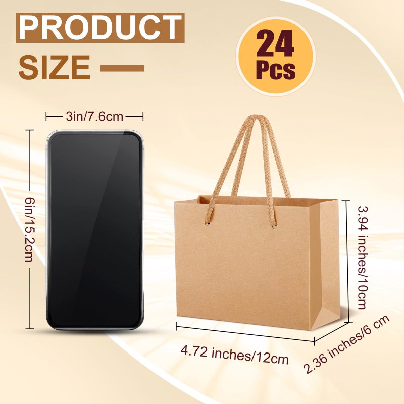 CLRBEATTY 24 Pcs Extra Small Gift Bags, 3.9 x 4.7 x 2.4 Inch Mini Kraft Paper Gift Bags with Handles for Wedding, Birthday, Baby Shower, Party Favors - Image 2
