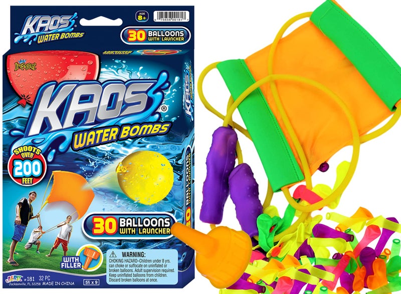 JA-RU Kaos Water Balloon Launcher/Slingshot, 30 Colorful Water Balloons & Rapid Water Injection Tool for Kids and Adults, (1 Pack) 200 Feet Range Water Bomb Sling shot Set. 181-1 - Image 1