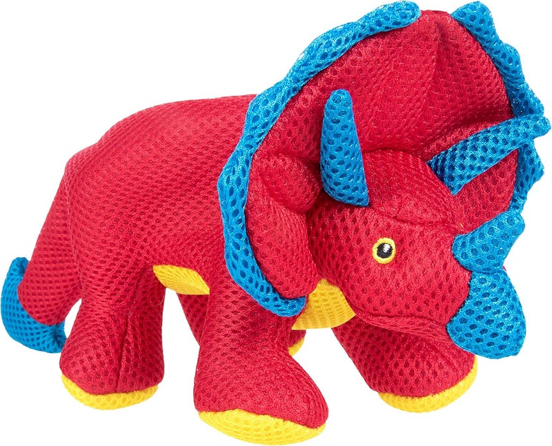 goDog Double Chew Guard Mesh Dinos Frills Squeaky Dog Toy - Red, Small - Image 1