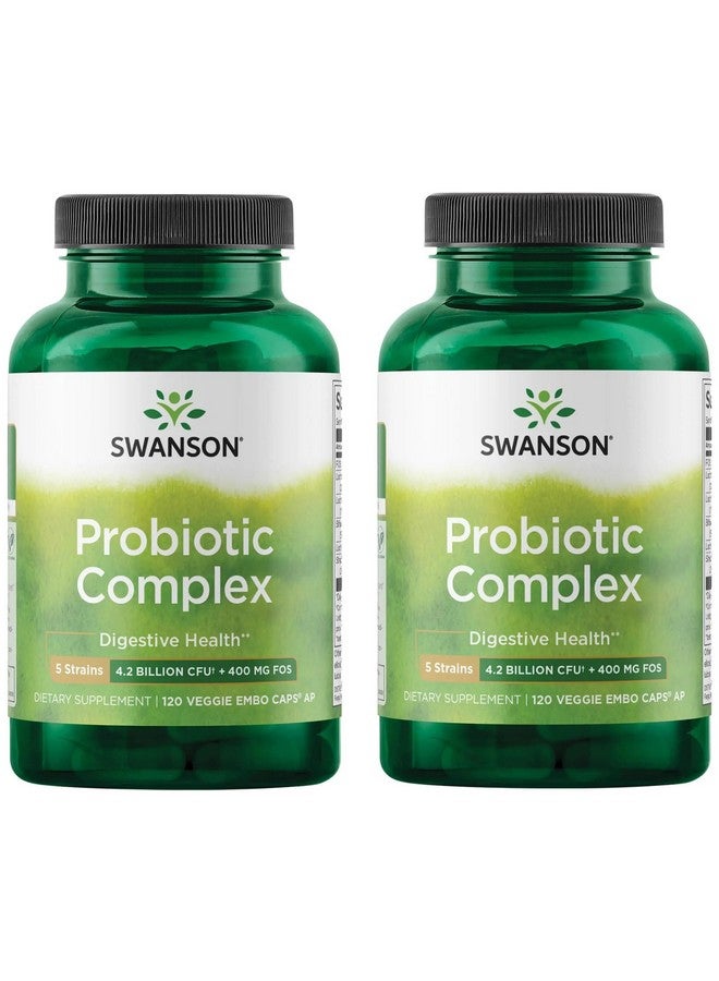 Swanson Probiotic Complex 4.2 Billion CFU 5-Strain Digestive Health Fat Metabolism Satiety Prebiotic FOS Complex Supplement 120 Veggie DRcaps (2 Pack) - Image 1