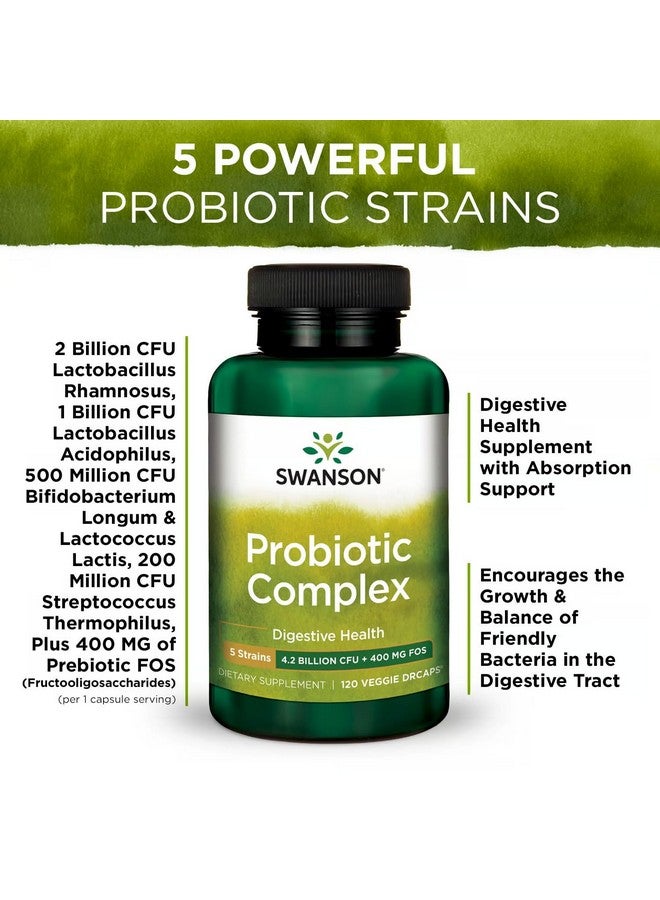 Swanson Probiotic Complex 4.2 Billion CFU 5-Strain Digestive Health Fat Metabolism Satiety Prebiotic FOS Complex Supplement 120 Veggie DRcaps (2 Pack) - Image 5