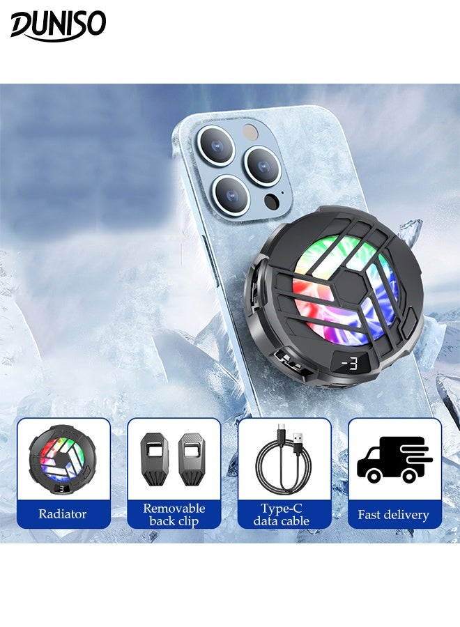 DUNISO Phone Cooler Mobile Phone Magnetic Cooler Portable RGB Cooling Fan Cellphone Radiator with 3 Speed Adjustable Lightweight Cooling Semiconductor Heatsink Cooling for Tiktok Live Streaming, Outdoor Vlog, Mobile Gaming  - Image 1