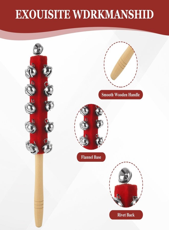LOLYSIC 6 Pack Christmas Hand Jingle Bells Wooden Handle Sleigh Bells Christmas Stick Jingle Bells Shaker Rattle Musical Percussion Handheld Bells Holiday Xmas Gifts - Image 3