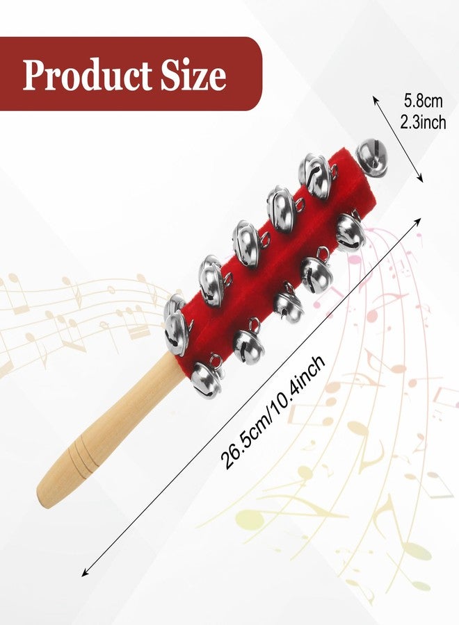 LOLYSIC 6 Pack Christmas Hand Jingle Bells Wooden Handle Sleigh Bells Christmas Stick Jingle Bells Shaker Rattle Musical Percussion Handheld Bells Holiday Xmas Gifts - Image 2