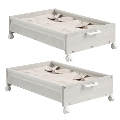 FOUCSSOMEI Under Bed Storage with Wheels, Wooden Under Bed Drawers On Wheels, Rolling Under Bed Shoe Storage, Space Saving,White,50L - Image 1