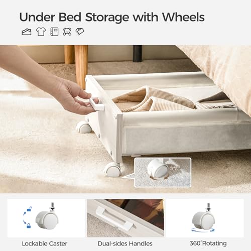 FOUCSSOMEI Under Bed Storage with Wheels, Wooden Under Bed Drawers On Wheels, Rolling Under Bed Shoe Storage, Space Saving,White,50L - Image 4