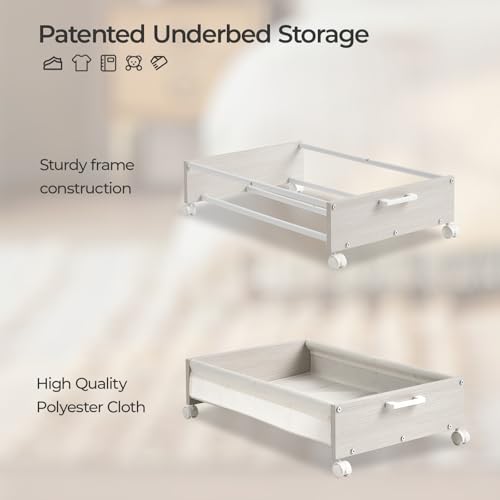 FOUCSSOMEI Under Bed Storage with Wheels, Wooden Under Bed Drawers On Wheels, Rolling Under Bed Shoe Storage, Space Saving,White,50L - Image 2