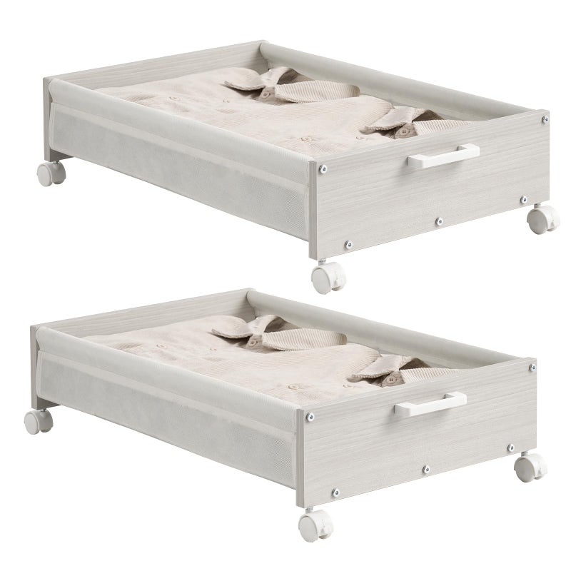 FOUCSSOMEI Under Bed Storage with Wheels, Wooden Under Bed Drawers On Wheels, Rolling Under Bed Shoe Storage, Space Saving,White,50L - Image 3