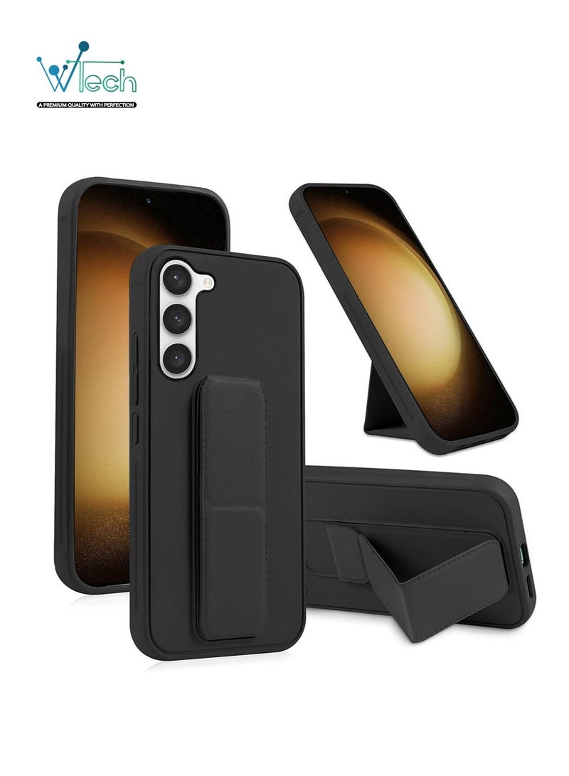 دبليو تيك جراب حامل مغناطيسي للسيارة مزود بمقبض يدوي وحامل متعدد ومسند بحزام الإصبع لهاتف Samsung Galaxy S23 Plus أسود - Image 1