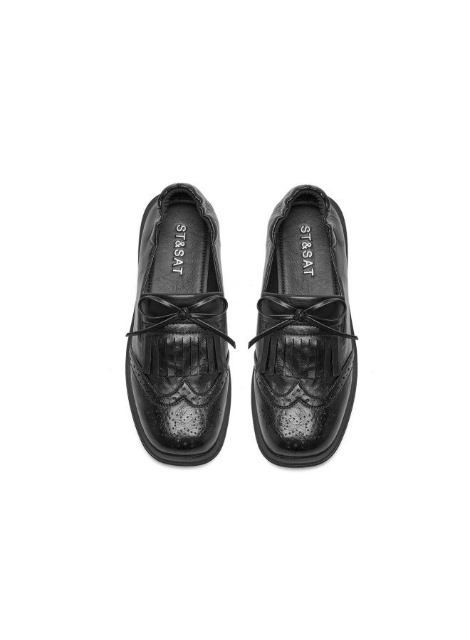 St&Sat Versatile Bow Loafers British Style Brogues Women's Shoes Retro Lightweight Commuter Shoes Elegant Jk Uniform Shoes - Image 5