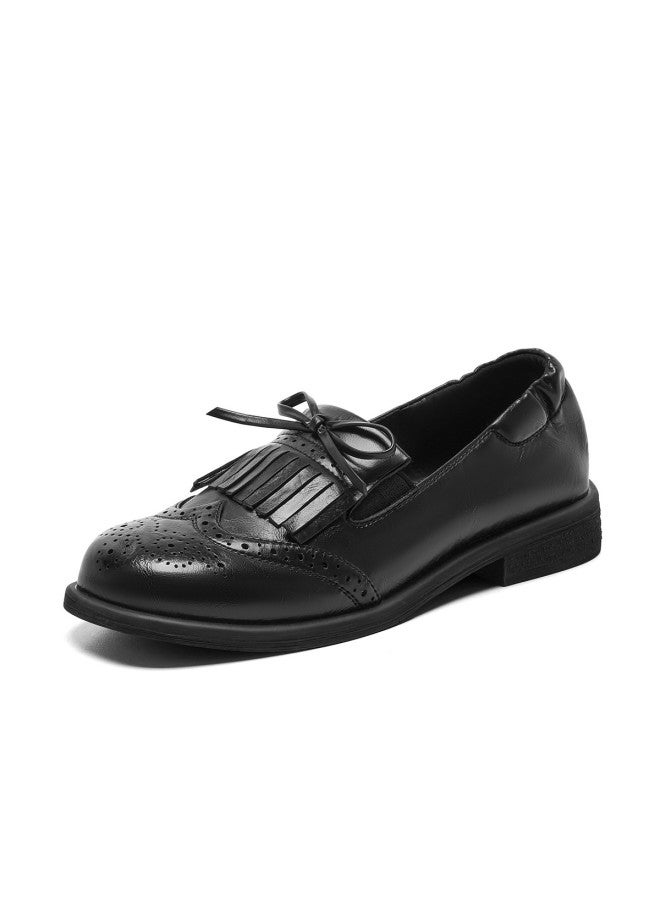 St&Sat Versatile Bow Loafers British Style Brogues Women's Shoes Retro Lightweight Commuter Shoes Elegant Jk Uniform Shoes - Image 2