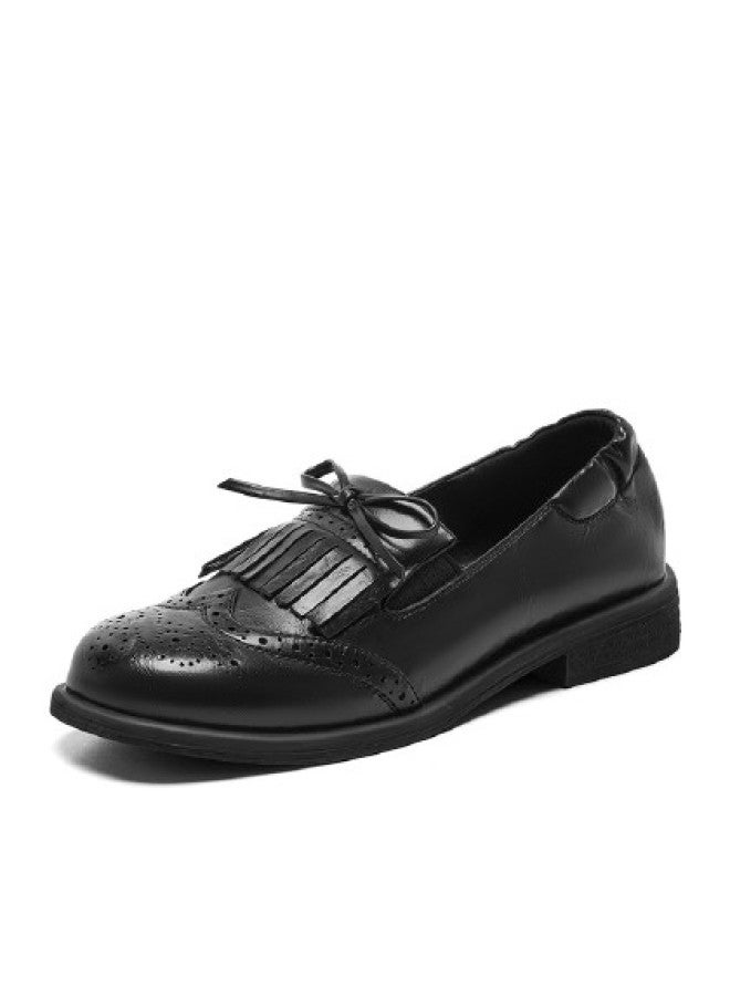 St&Sat Versatile Bow Loafers British Style Brogues Women's Shoes Retro Lightweight Commuter Shoes Elegant Jk Uniform Shoes - Image 1