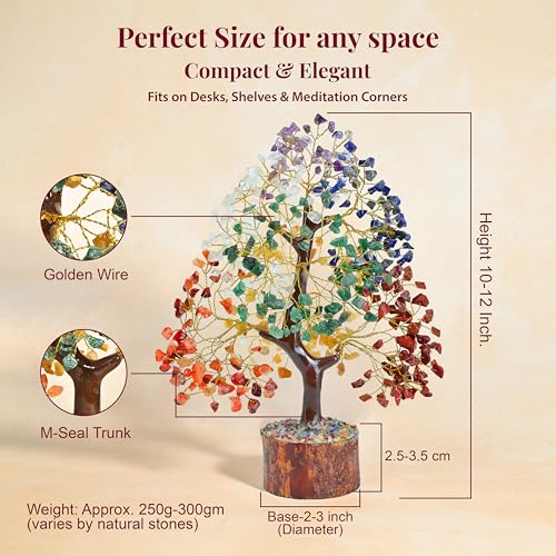 HindCraft 7 Chakra Crystal Tree Showpiece for Positive Energy & Spiritual Vibes | Stone Tree for Home & Living Room Décor | Ideal Wedding & Housewarming Gift - Image 2