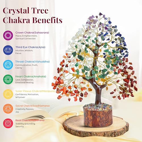 HindCraft 7 Chakra Crystal Tree Showpiece for Positive Energy & Spiritual Vibes | Stone Tree for Home & Living Room Décor | Ideal Wedding & Housewarming Gift - Image 3