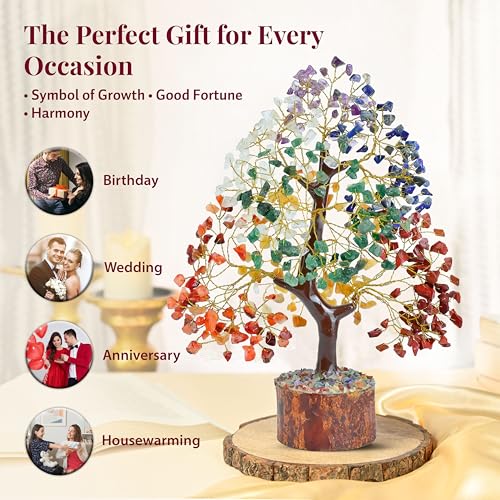 HindCraft 7 Chakra Crystal Tree Showpiece for Positive Energy & Spiritual Vibes | Stone Tree for Home & Living Room Décor | Ideal Wedding & Housewarming Gift - Image 5