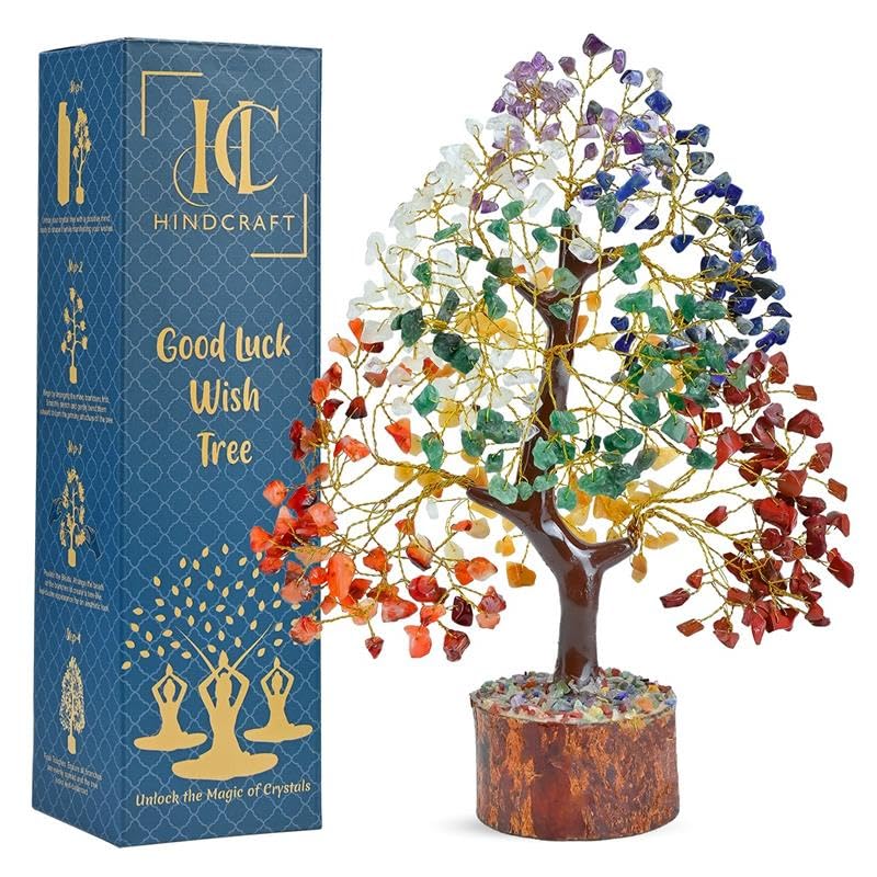 HindCraft 7 Chakra Crystal Tree Showpiece for Positive Energy & Spiritual Vibes | Stone Tree for Home & Living Room Décor | Ideal Wedding & Housewarming Gift - Image 1