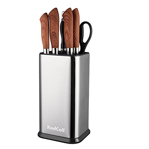 RedCall Universal Knife Block Without Knives,Modern Knife Holder for Kitchen Counter,Stainless Steel Knife Organizer with Scissors Slot & Sharpening Rod,Space Saver Rectangular Blocks & Storage - (Silver) - Image 1