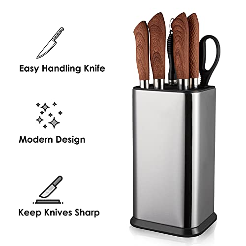 RedCall Universal Knife Block Without Knives,Modern Knife Holder for Kitchen Counter,Stainless Steel Knife Organizer with Scissors Slot & Sharpening Rod,Space Saver Rectangular Blocks & Storage - (Silver) - Image 3