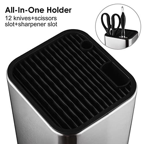RedCall Universal Knife Block Without Knives,Modern Knife Holder for Kitchen Counter,Stainless Steel Knife Organizer with Scissors Slot & Sharpening Rod,Space Saver Rectangular Blocks & Storage - (Silver) - Image 4
