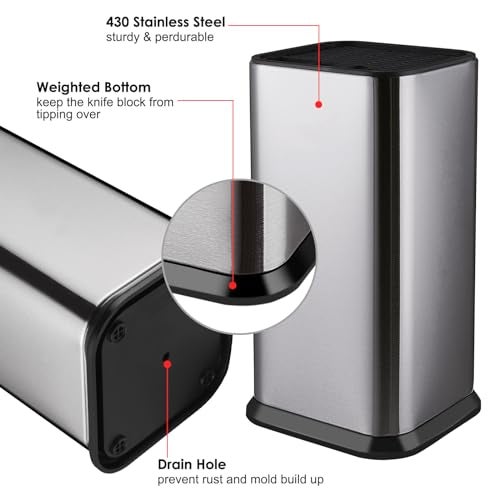 RedCall Universal Knife Block Without Knives,Modern Knife Holder for Kitchen Counter,Stainless Steel Knife Organizer with Scissors Slot & Sharpening Rod,Space Saver Rectangular Blocks & Storage - (Silver) - Image 5